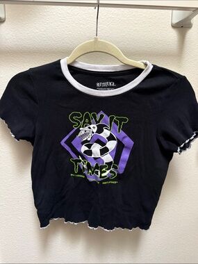 Girls' Black Graphic Crop Tee - 'Say It Three Times’'